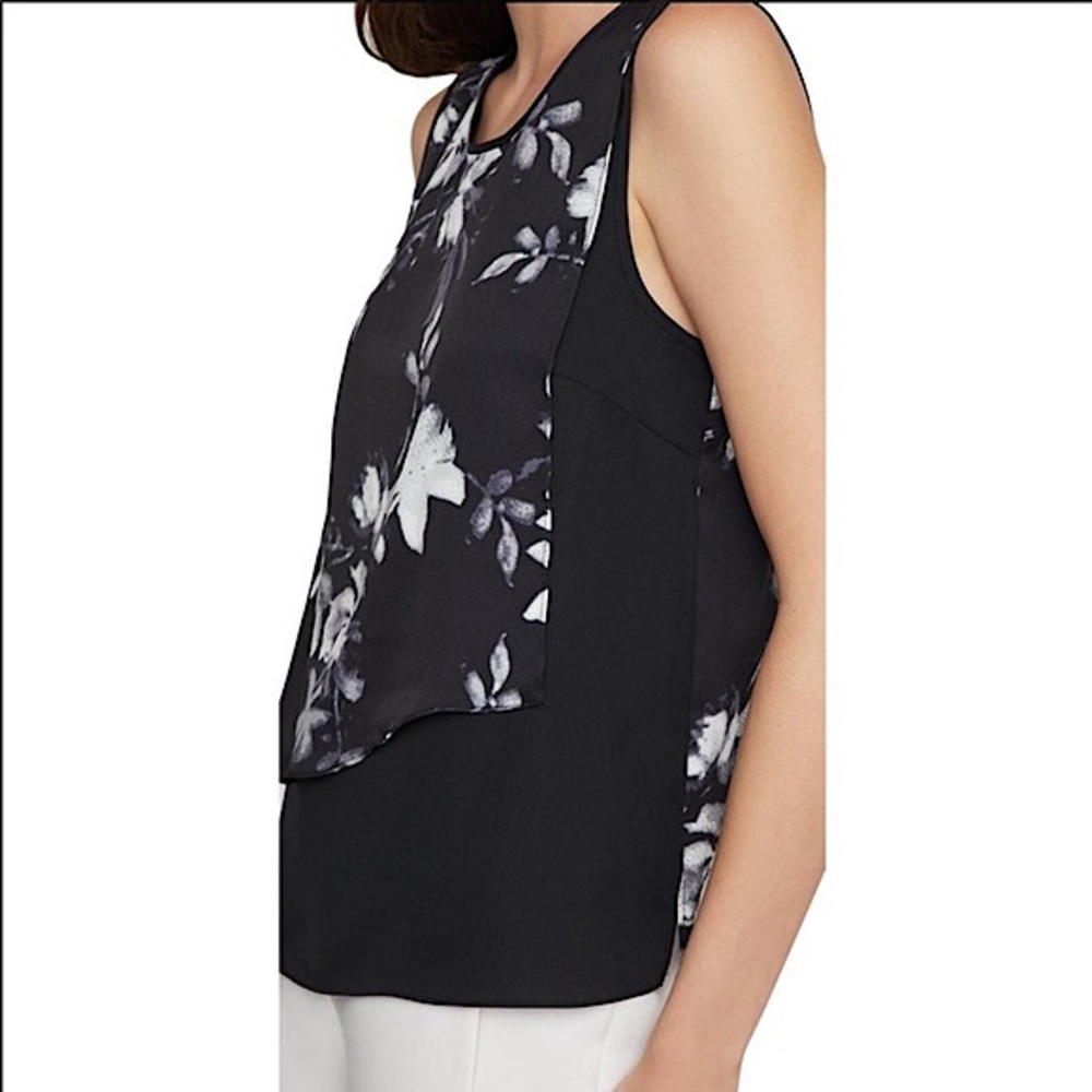NWT BCBG MAXAZRIA black floral layered sleeveless top size XS new with tags